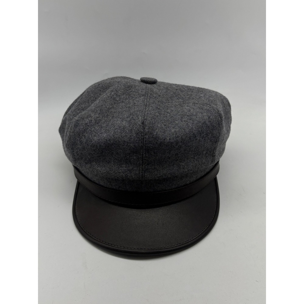 Sterkowski Grey Wool Newsboy Cap Brown Leather Visor Baker Boy Hat Poland